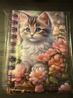 Pink Floral Kitten Spiral Notebook by